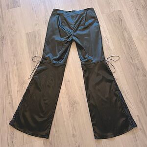 A.B.S. By Allen Schwartz y2k VNTG black satin dress pants sz 10 flare lace leg